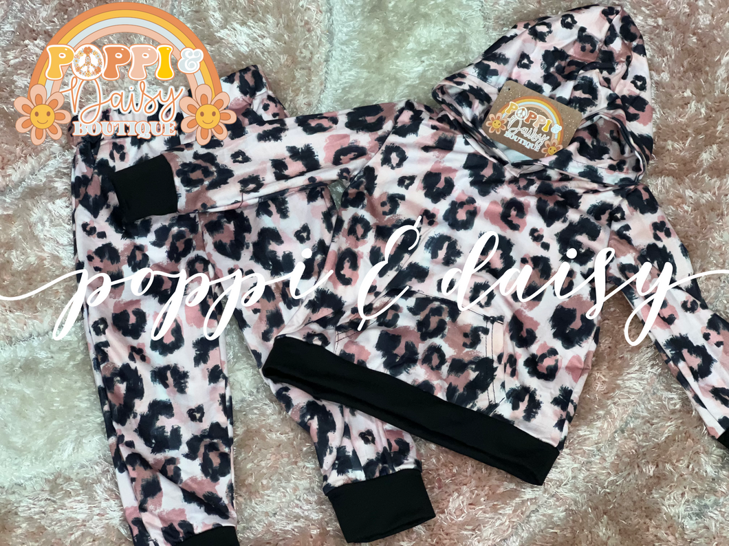 Pink Leopard Hooded Set