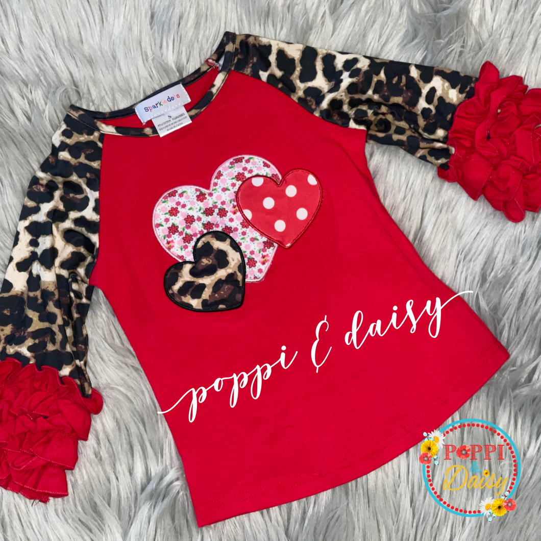 Leopard Valentine Ruffle Raglan