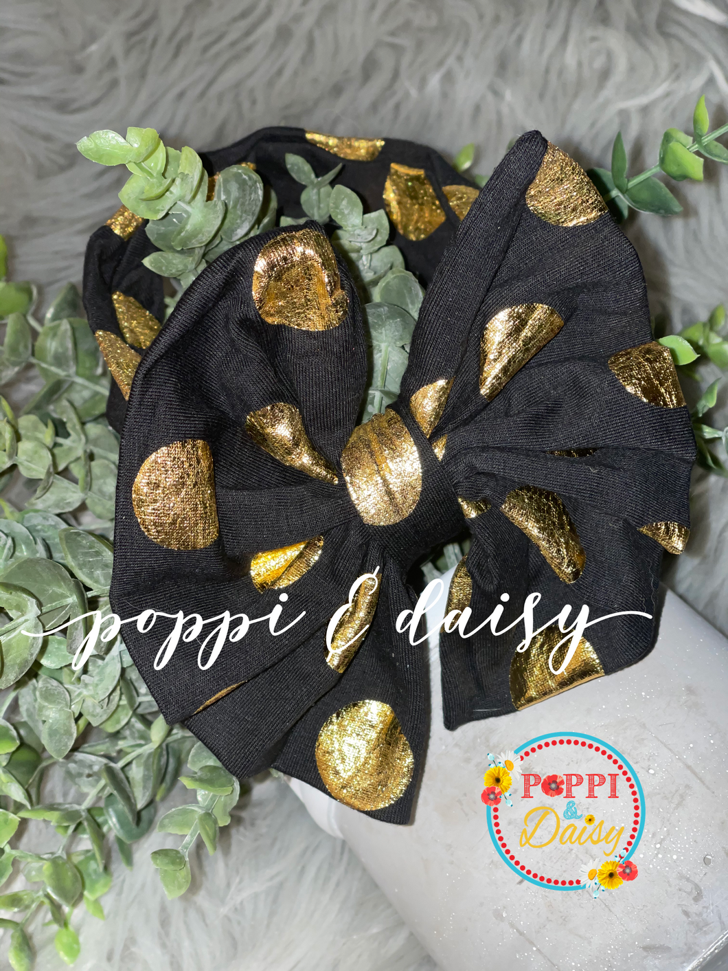 Gold Foil Polka Dot Headband Bow