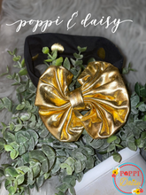 Load image into Gallery viewer, Gold Foil Bow w/ polka dot headband
