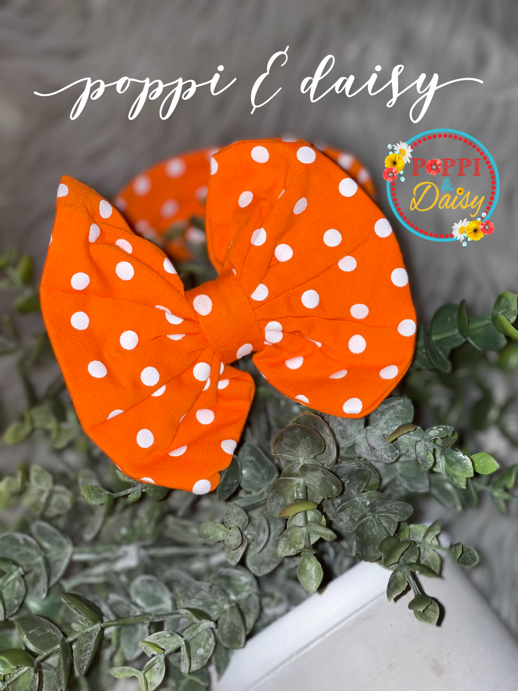 Orange Polka Dot Headband Bow