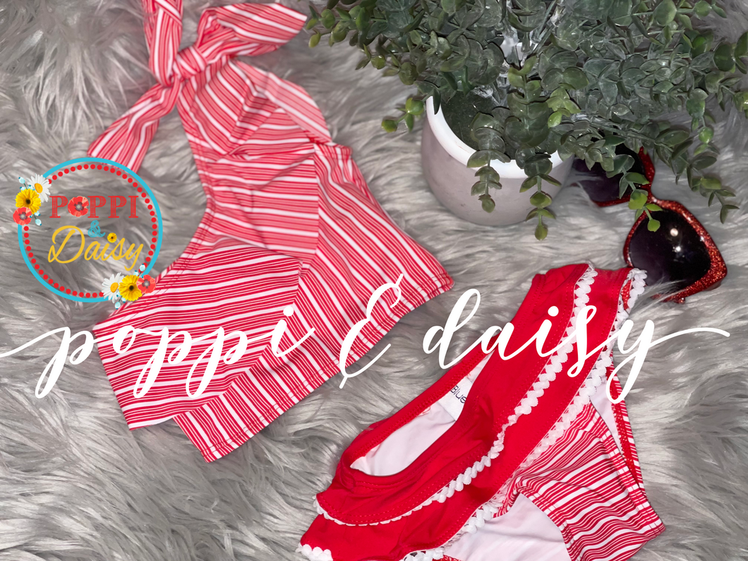 Red Stripes & Ruffles Bikini